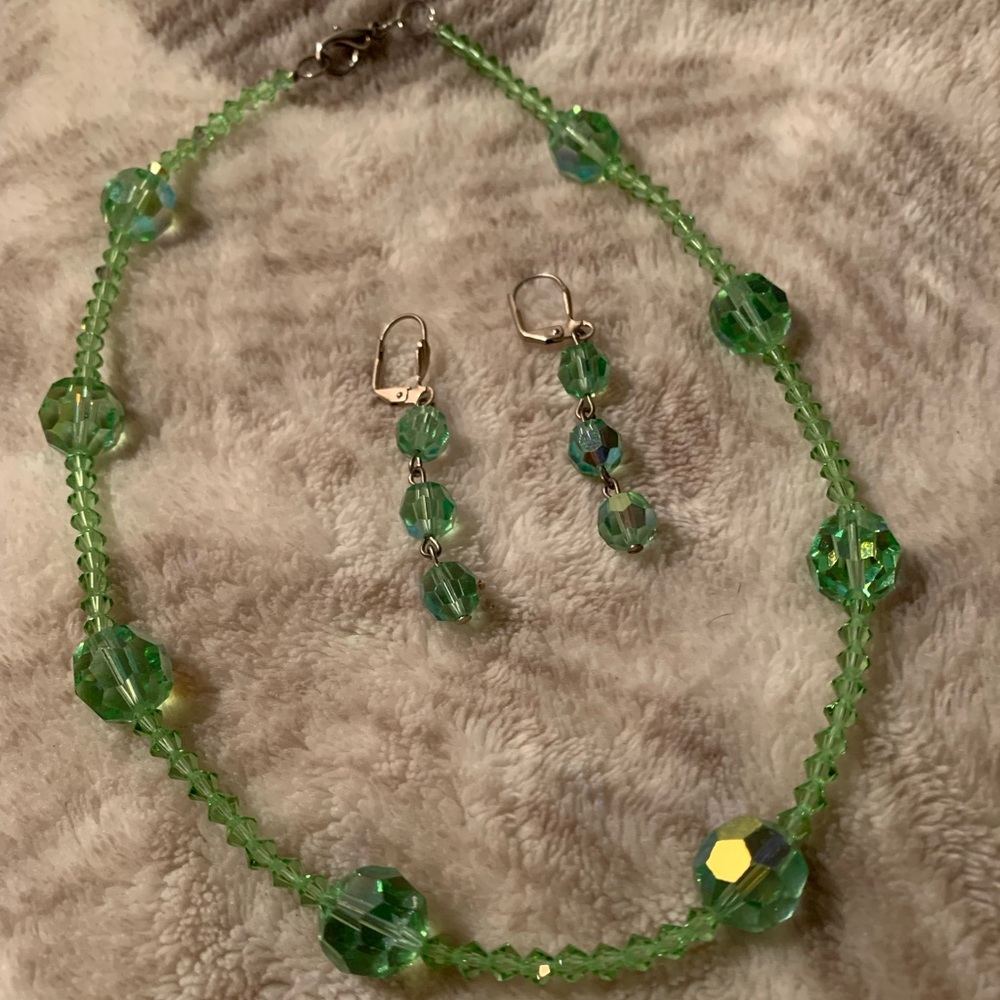 Green Crystal Necklace and Earrings